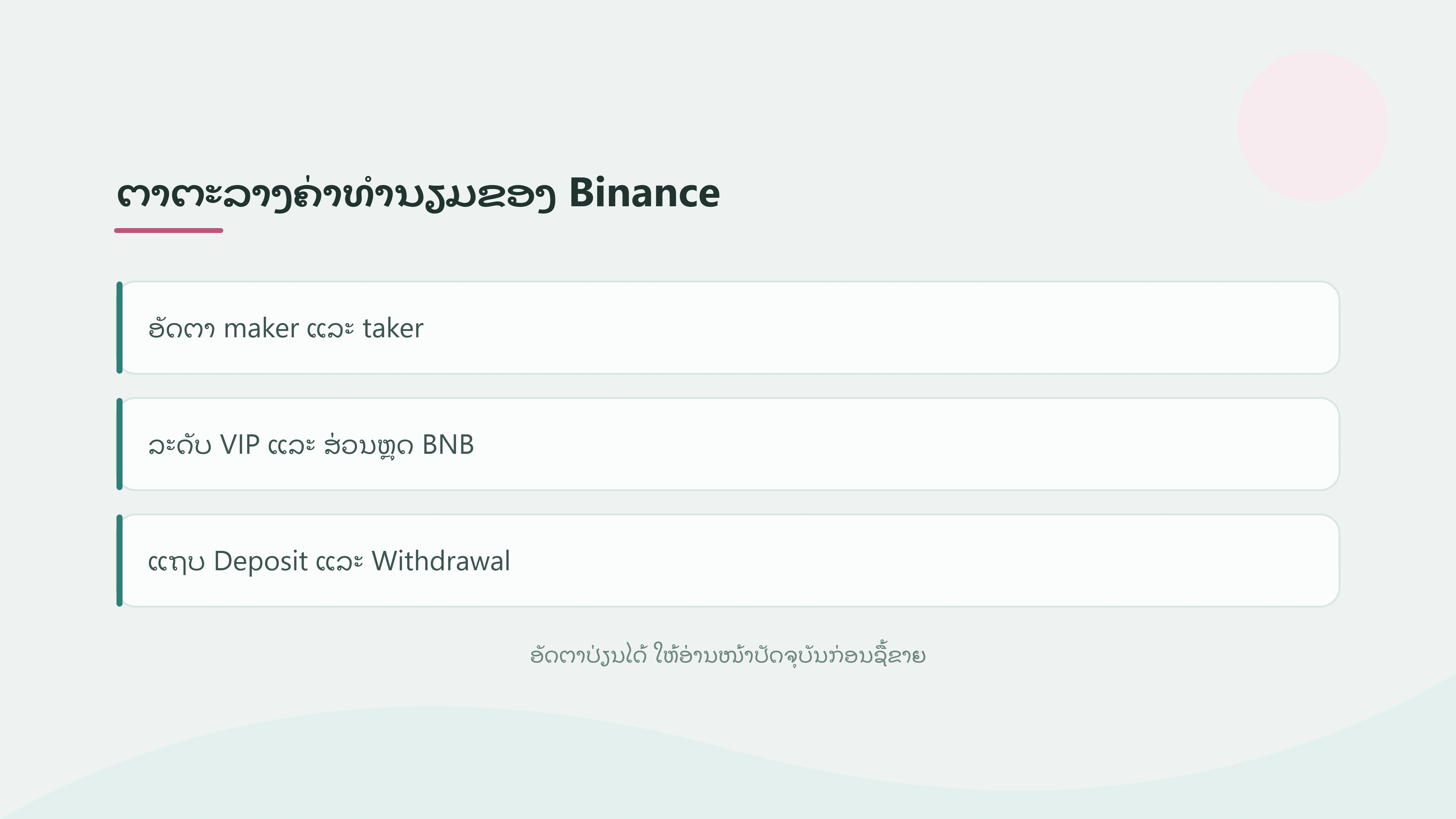 ອັດຕາຄ່າທຳນຽມ Binance